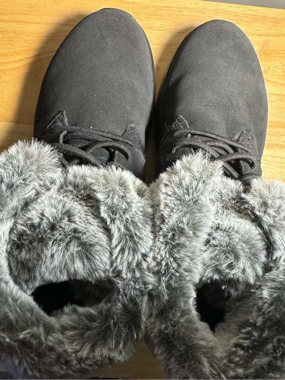 Skechers Black Winter Ankle Boots with Gray Faux-Fur Cuff